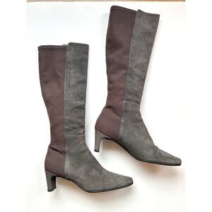 Stuart Weitzman Suede Stretch Pull-on Boots, size 6, Grey